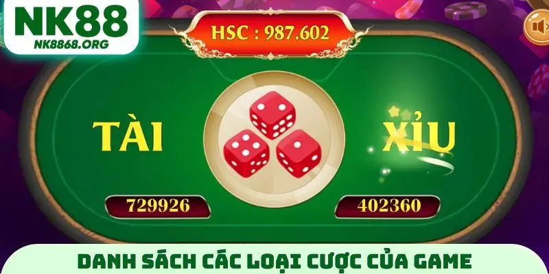 Danh sách các loại cược của game